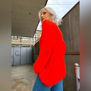 Angora hand knitted sweater pomegranate flowers